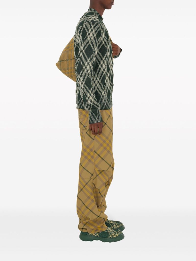 Green Checked Crinkled Sweater