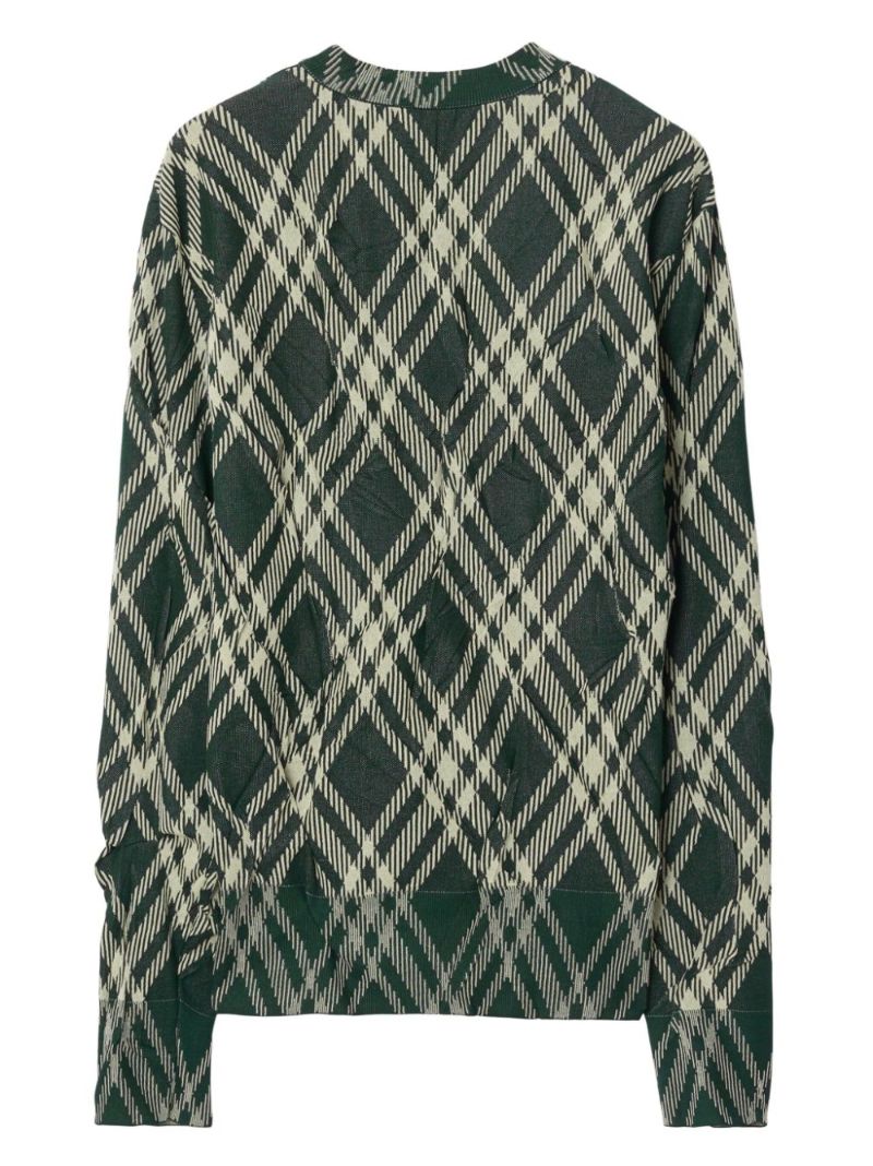 Green Checked Crinkled Sweater