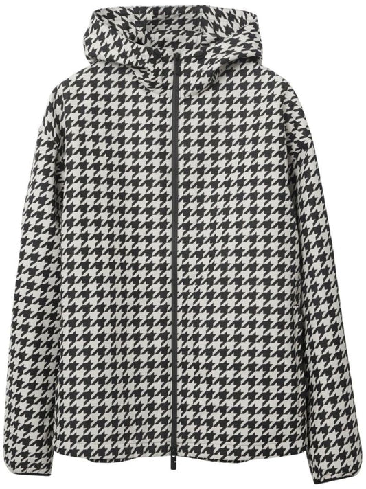 Black Houndstooth Hooded Jacket