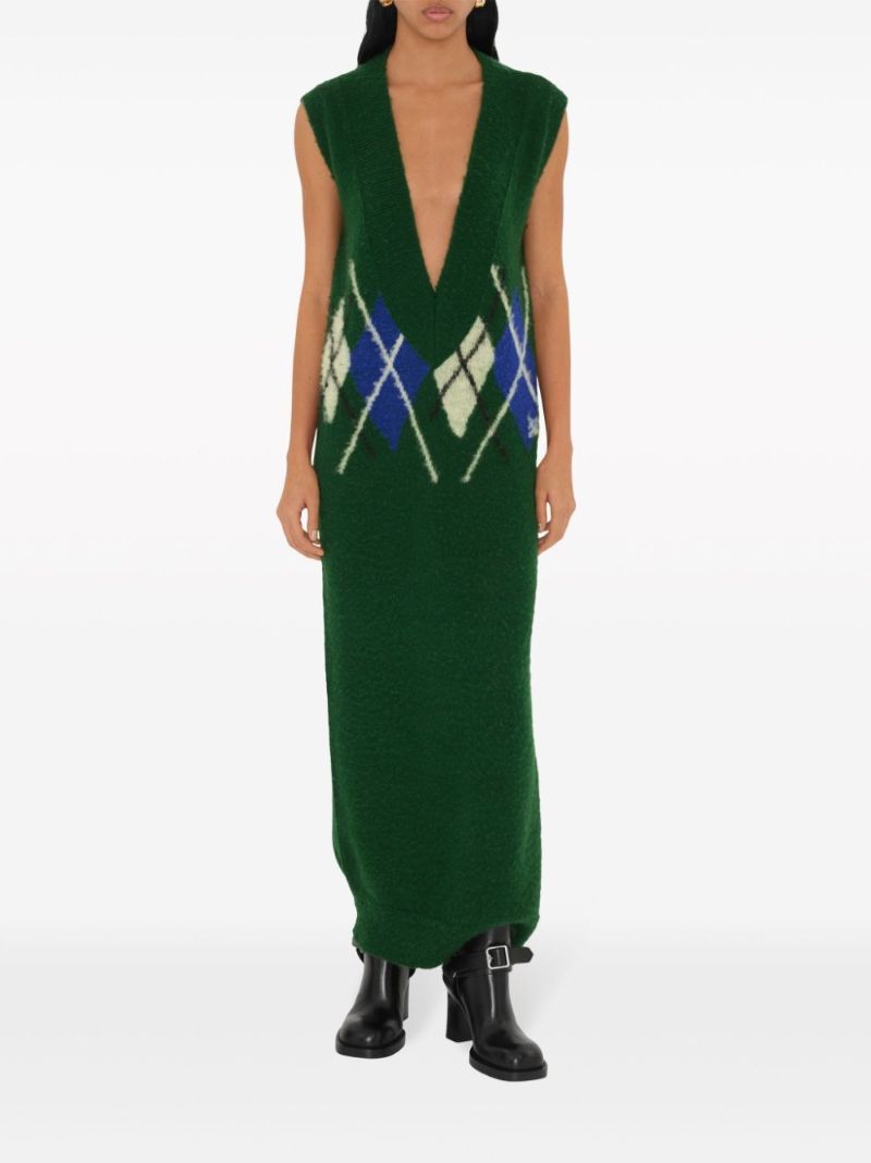 Green Argyle-knit Wool Dress