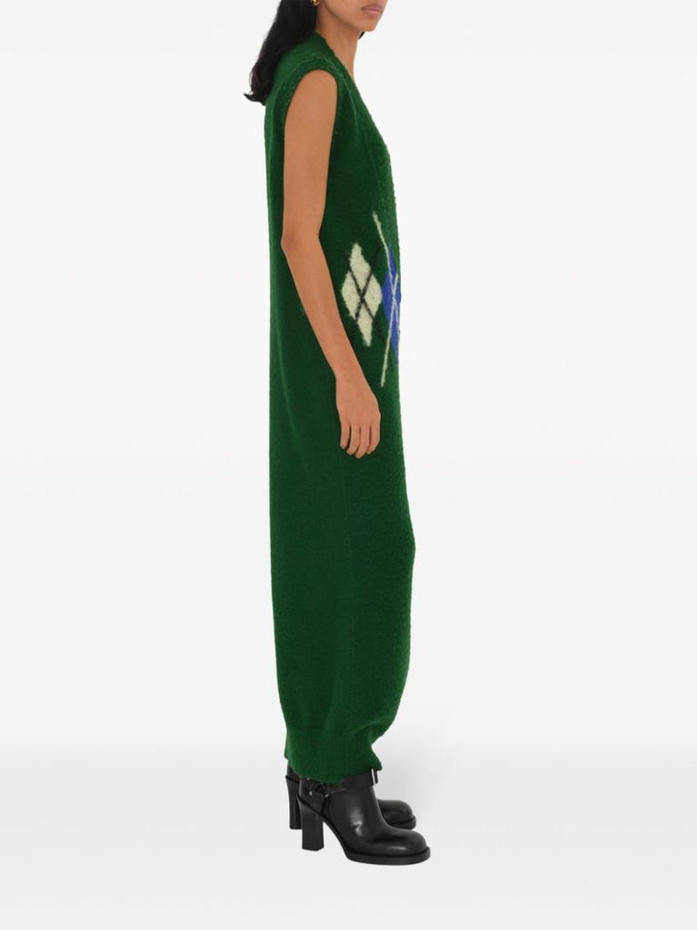 Green Argyle-knit Wool Dress