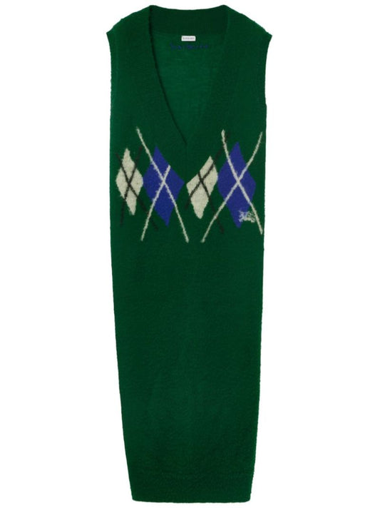 Green Argyle-knit Wool Dress