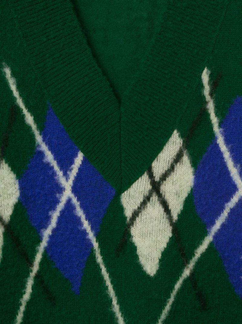 Green Argyle-knit Wool Dress