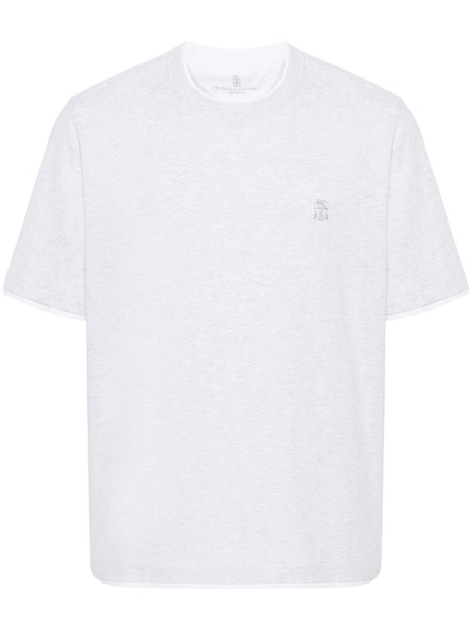 Grey Logo-embroidered Cotton T-shirt