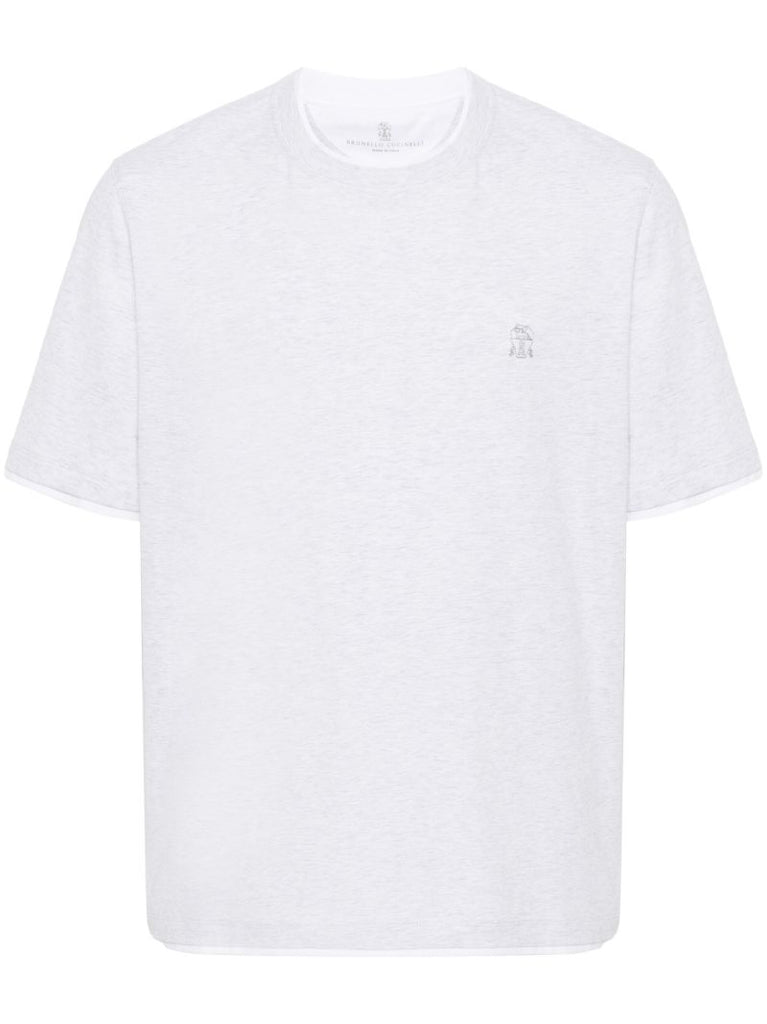 Grey Logo-embroidered Cotton T-shirt