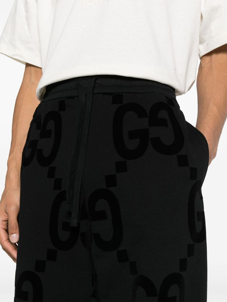 Black Gg-flocked Cotton Track Pants