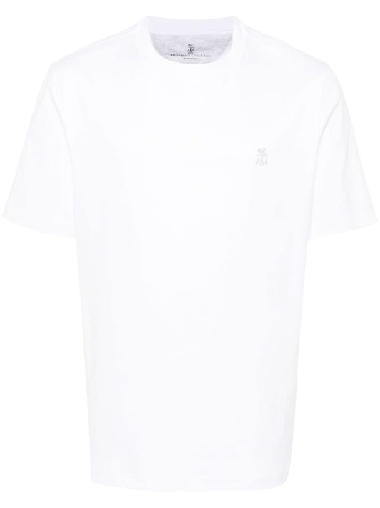 White Logo-embroidered Cotton T-shirt