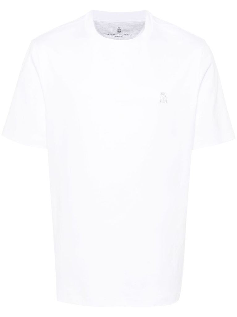 White Logo-embroidered Cotton T-shirt