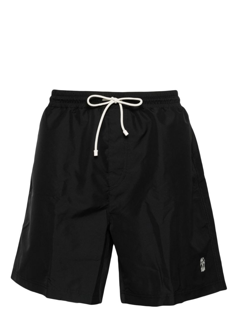 Black Logo Embroidered Swim Shorts