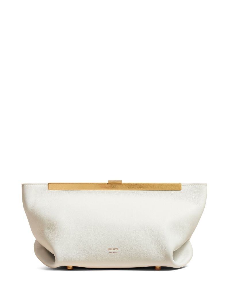 White Metal Frame Leather Clutch Bag
