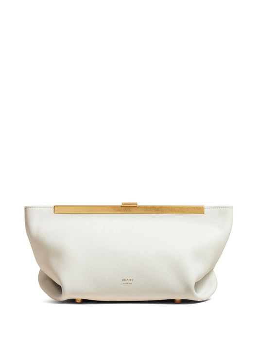 White Metal Frame Leather Clutch Bag