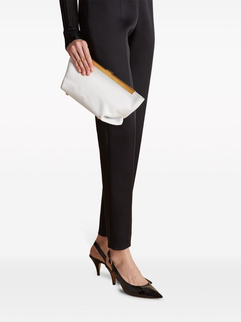 White Metal Frame Leather Clutch Bag