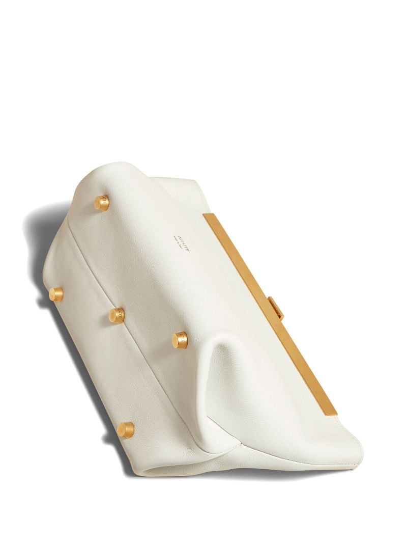 White Metal Frame Leather Clutch Bag