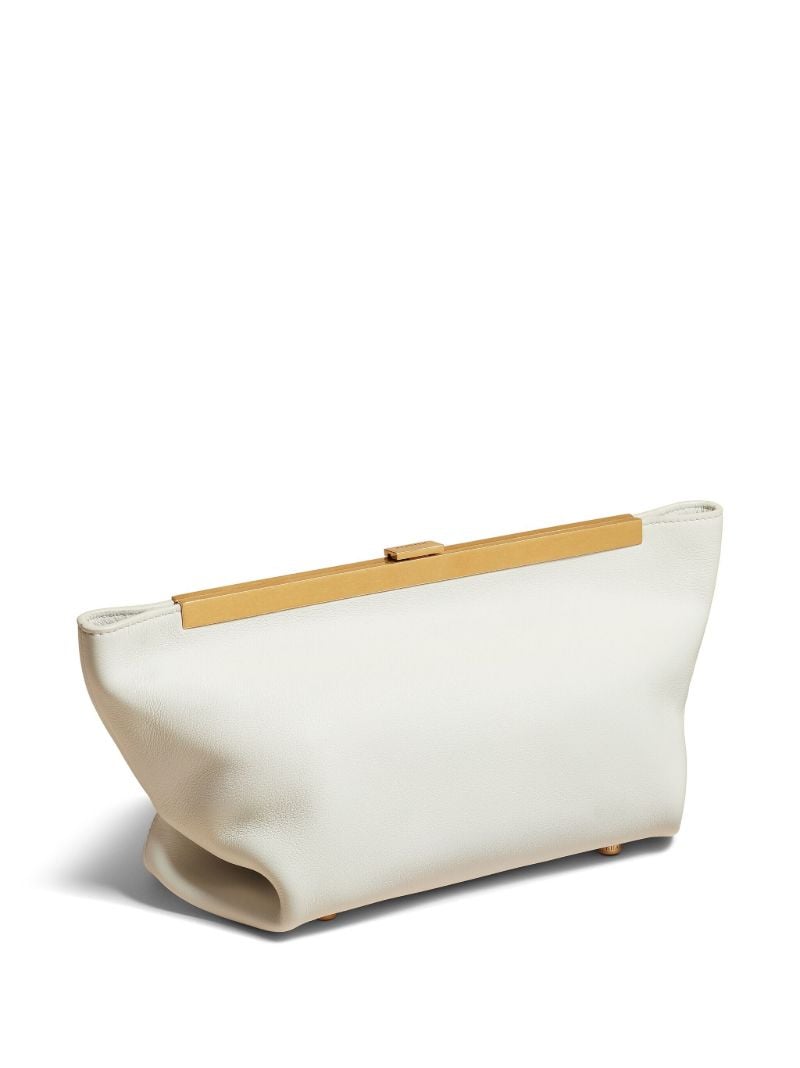 White Metal Frame Leather Clutch Bag