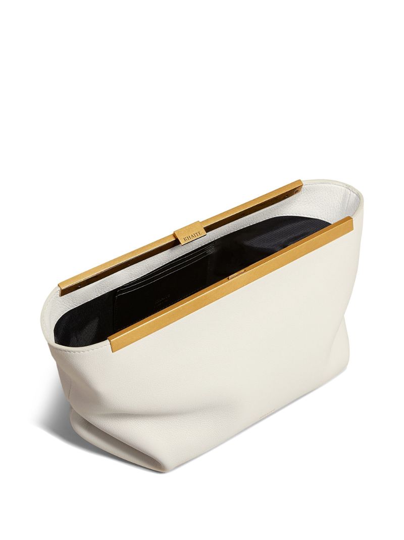 White Metal Frame Leather Clutch Bag