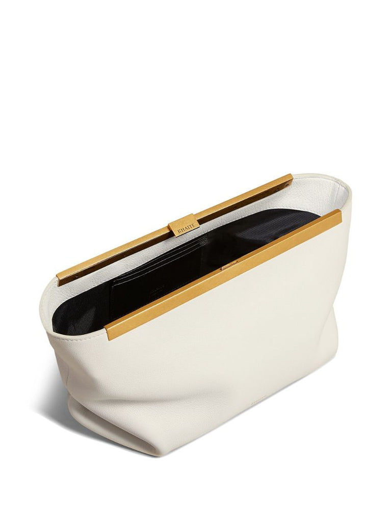 White Metal Frame Leather Clutch Bag