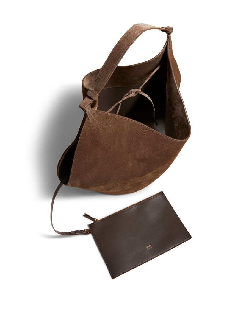 Brown Lotus Medium Suede Tote Bag