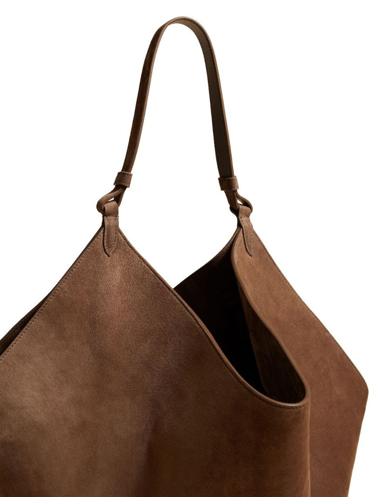 Brown Lotus Medium Suede Tote Bag