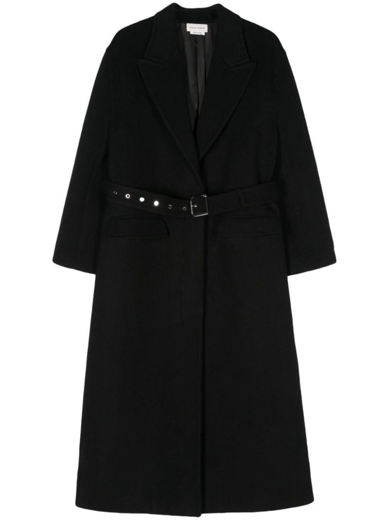 Black Belted Wool-blend Coat