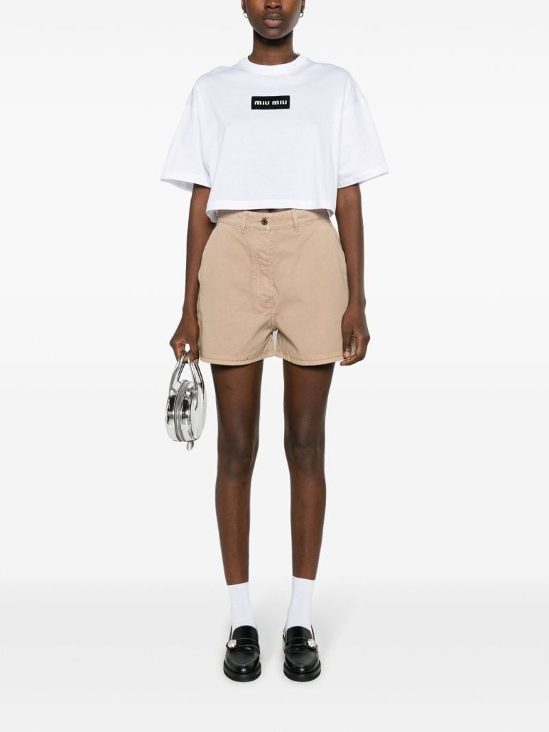 White Logo-embellished Cropped Cotton T-shirt