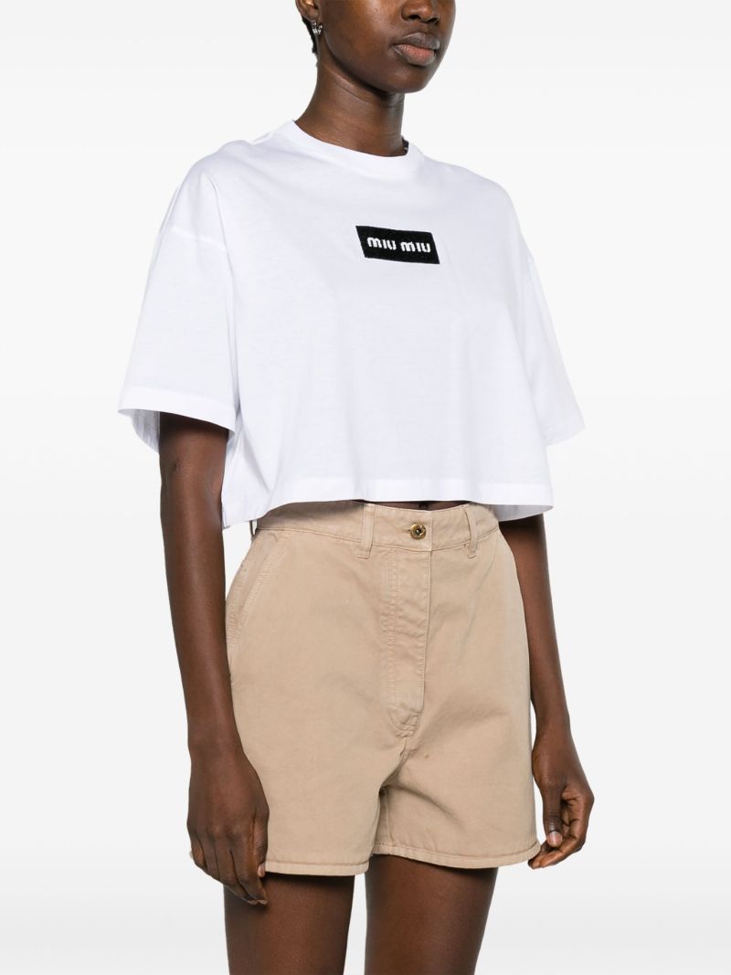 White Logo-embellished Cropped Cotton T-shirt