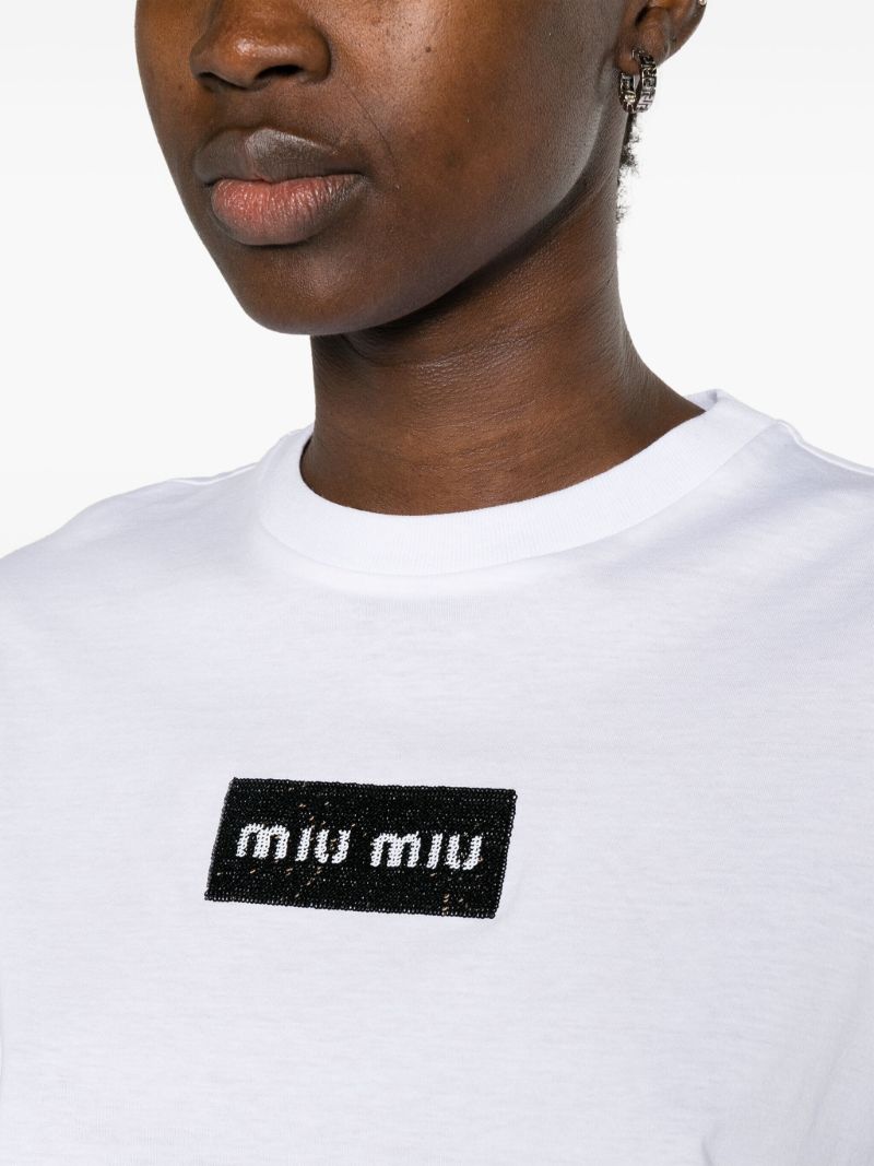 White Logo-embellished Cropped Cotton T-shirt