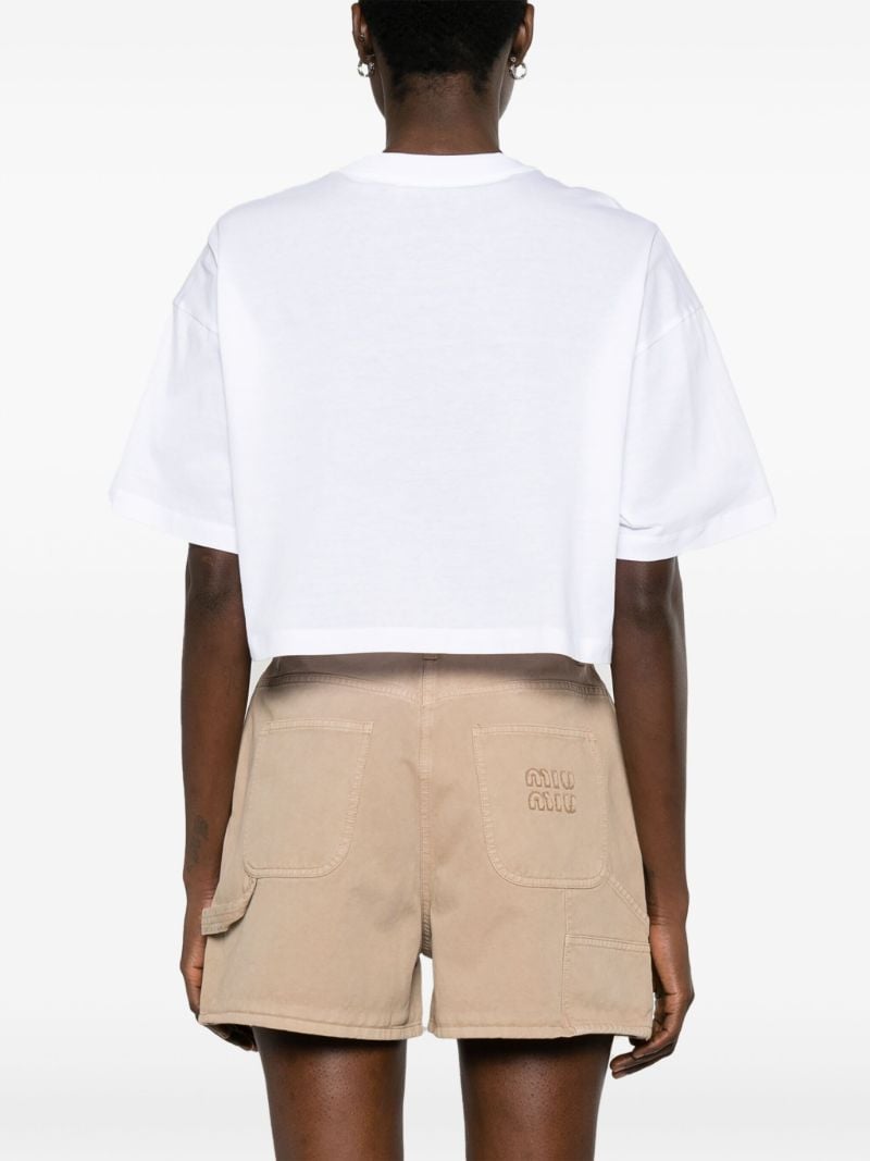 White Logo-embellished Cropped Cotton T-shirt