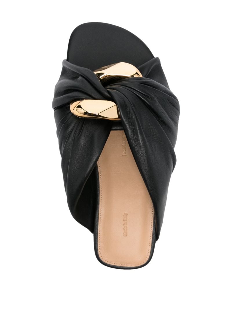 Black Corner Leather Slides