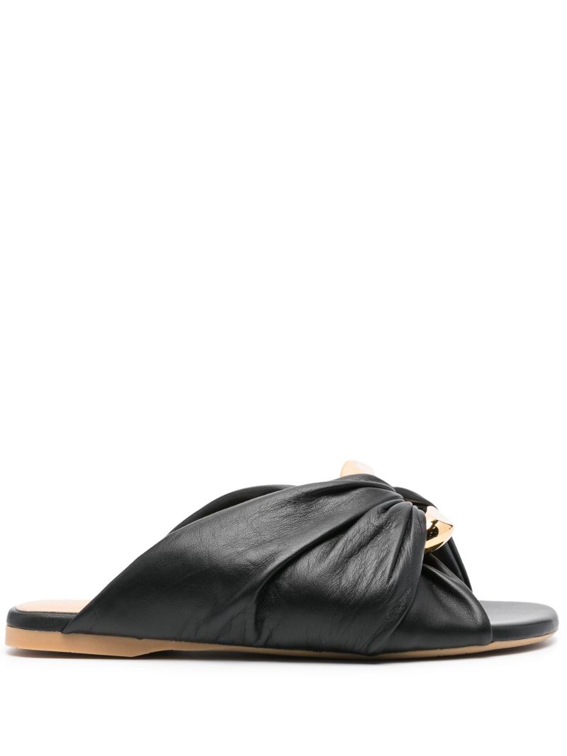 Black Corner Leather Slides