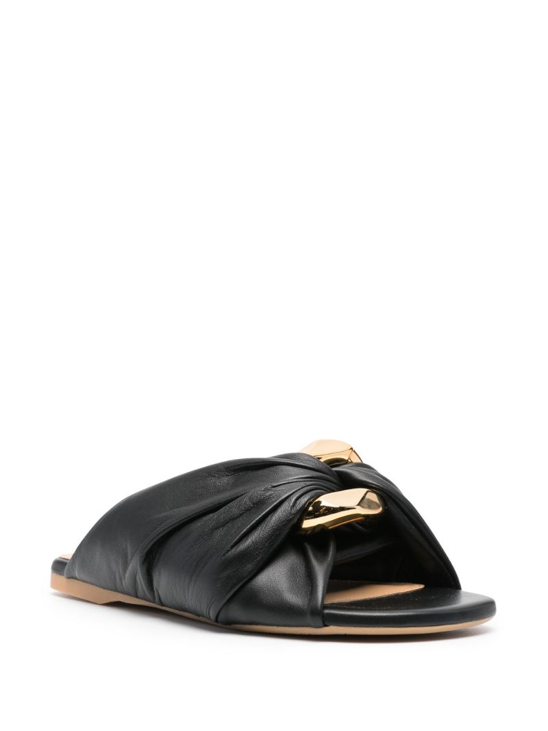 Black Corner Leather Slides