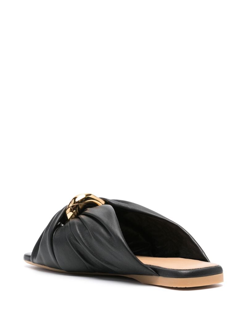 Black Corner Leather Slides