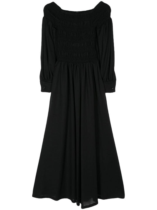 Black Smocked Virgin Wool Dress