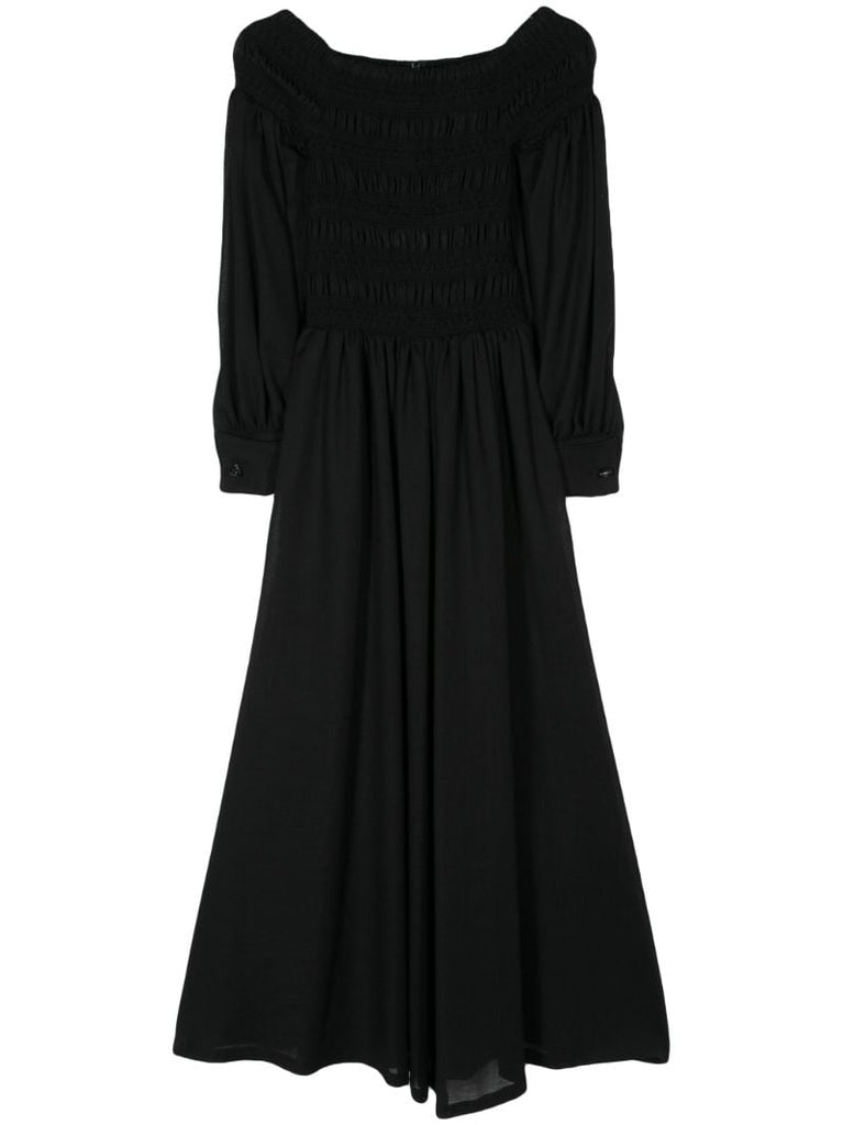 Black Smocked Virgin Wool Dress