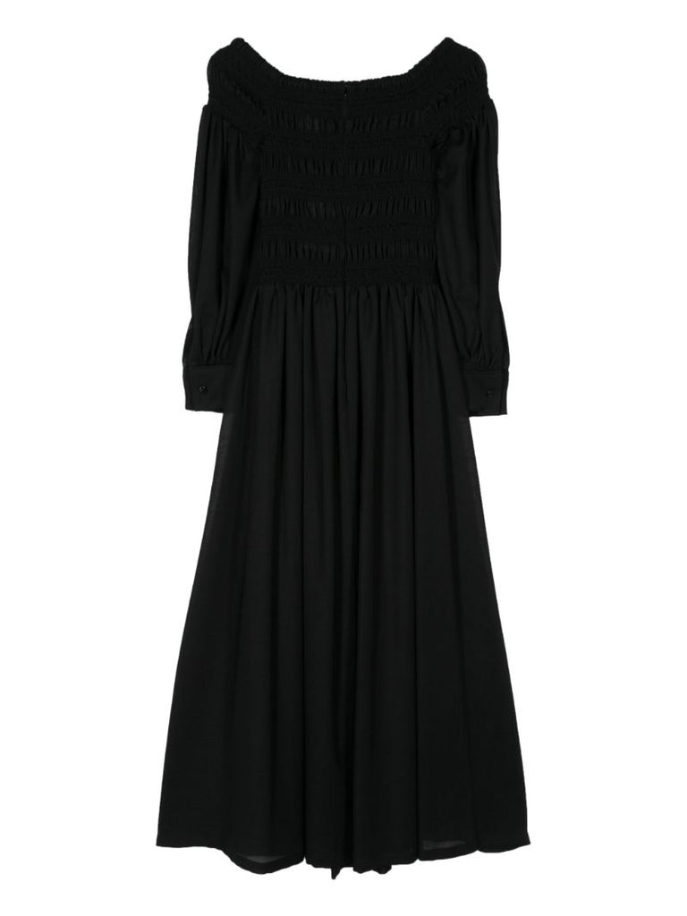 Black Smocked Virgin Wool Dress
