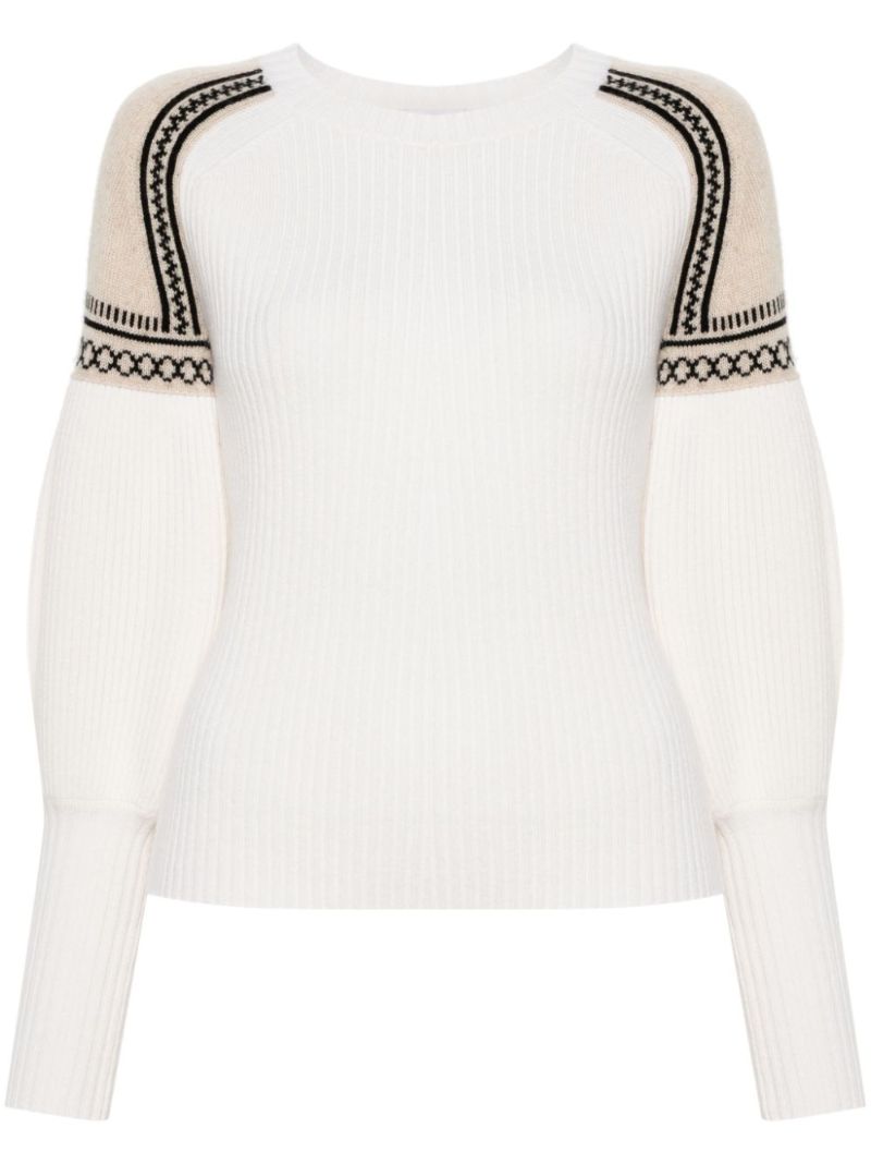 Neutral Ribbed-knit Jacquard Sweater