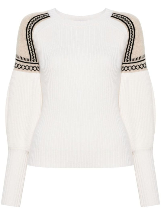Neutral Ribbed-knit Jacquard Sweater