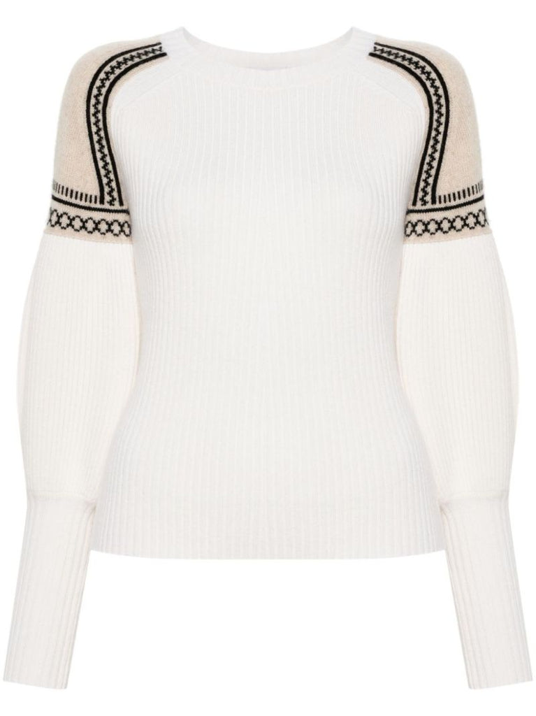 Neutral Ribbed-knit Jacquard Sweater
