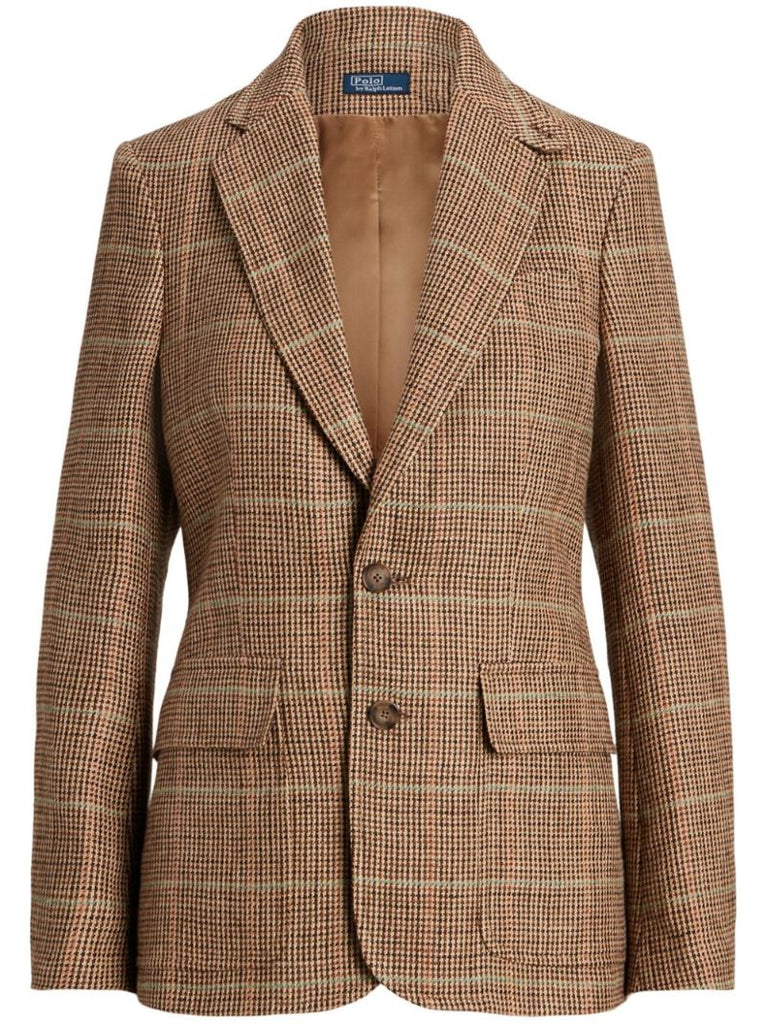 Brown Checked Single-breasted Blazer