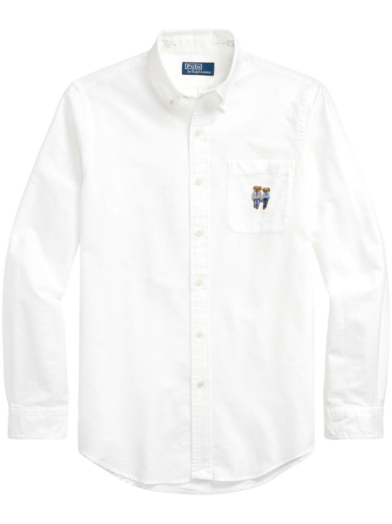White Polo Bear-embroidered Cotton Shirt