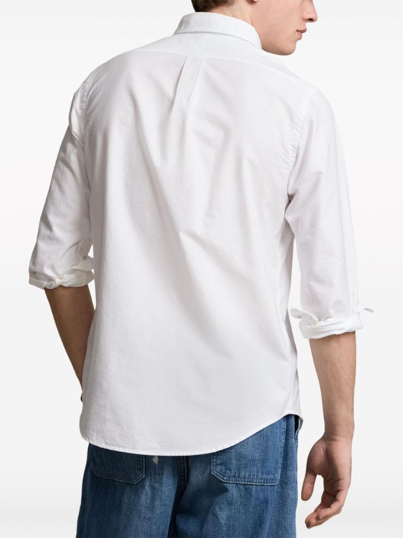 White Polo Bear-embroidered Cotton Shirt