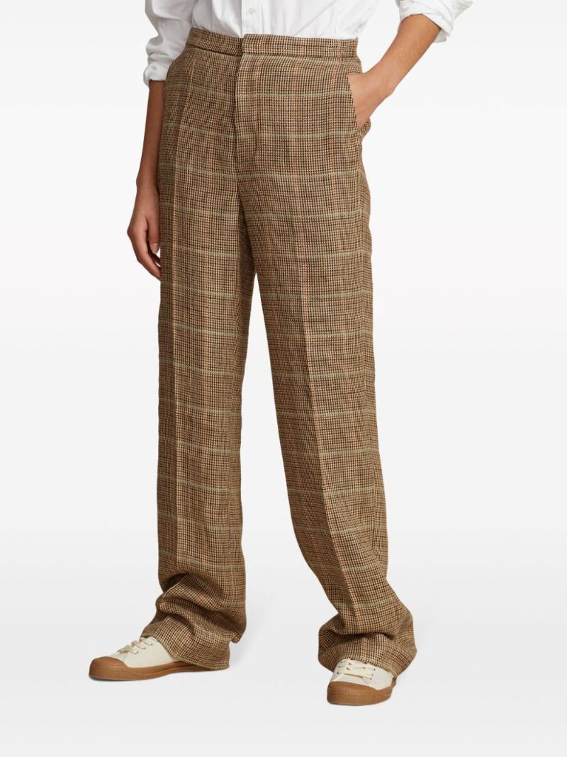 Brown Checked Straight Trousers