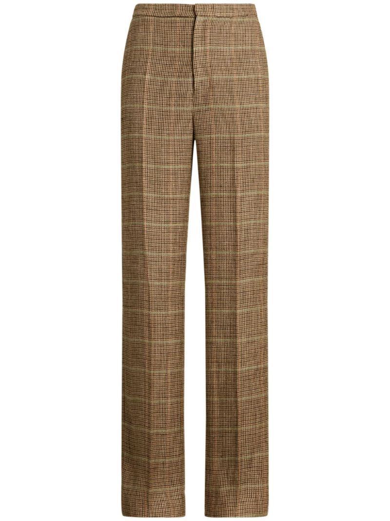 Brown Checked Straight Trousers