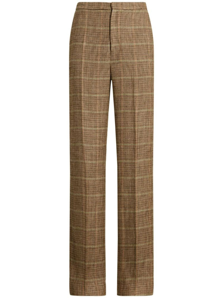 Brown Checked Straight Trousers