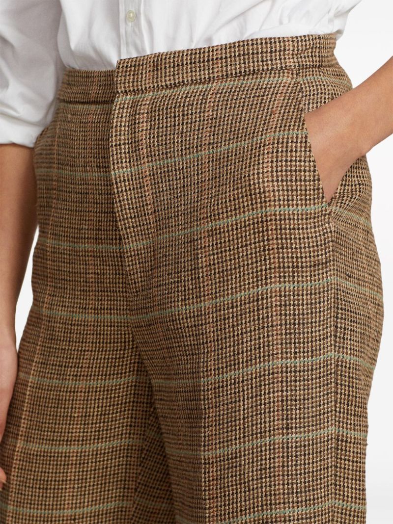 Brown Checked Straight Trousers