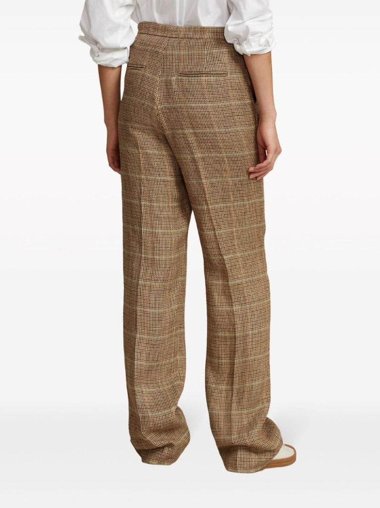 Brown Checked Straight Trousers