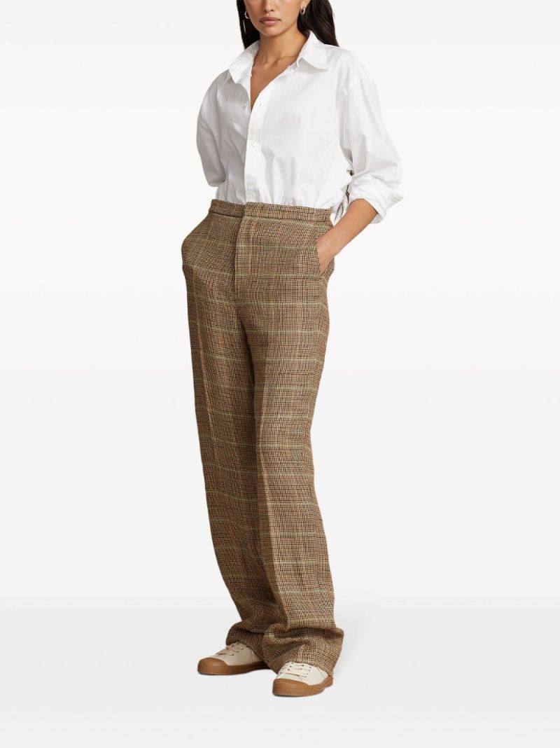 Brown Checked Straight Trousers