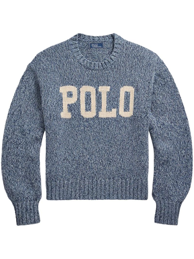 Blue Logo-intarsia Cotton Sweater