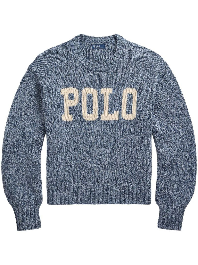 Blue Logo-intarsia Cotton Sweater