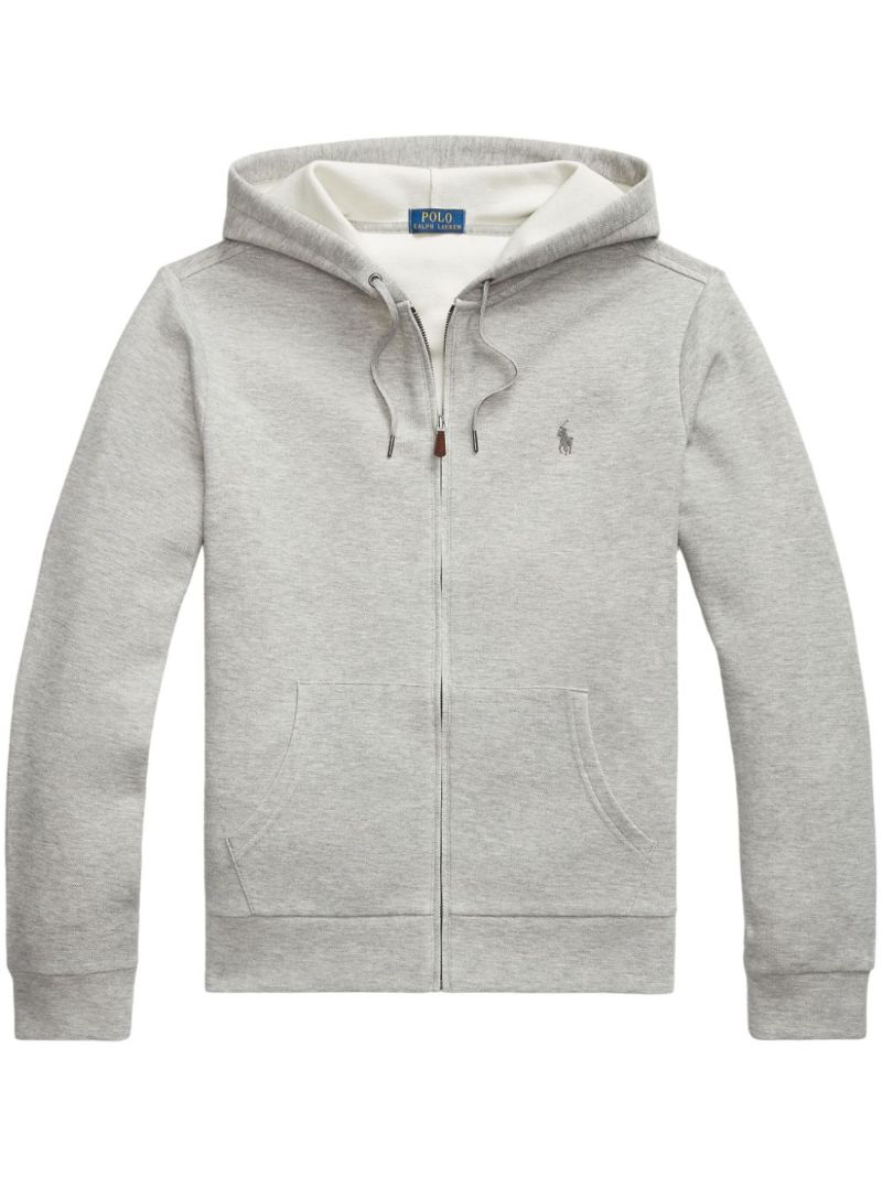 Grey Polo Pony Cotton Zip-up Hoodie