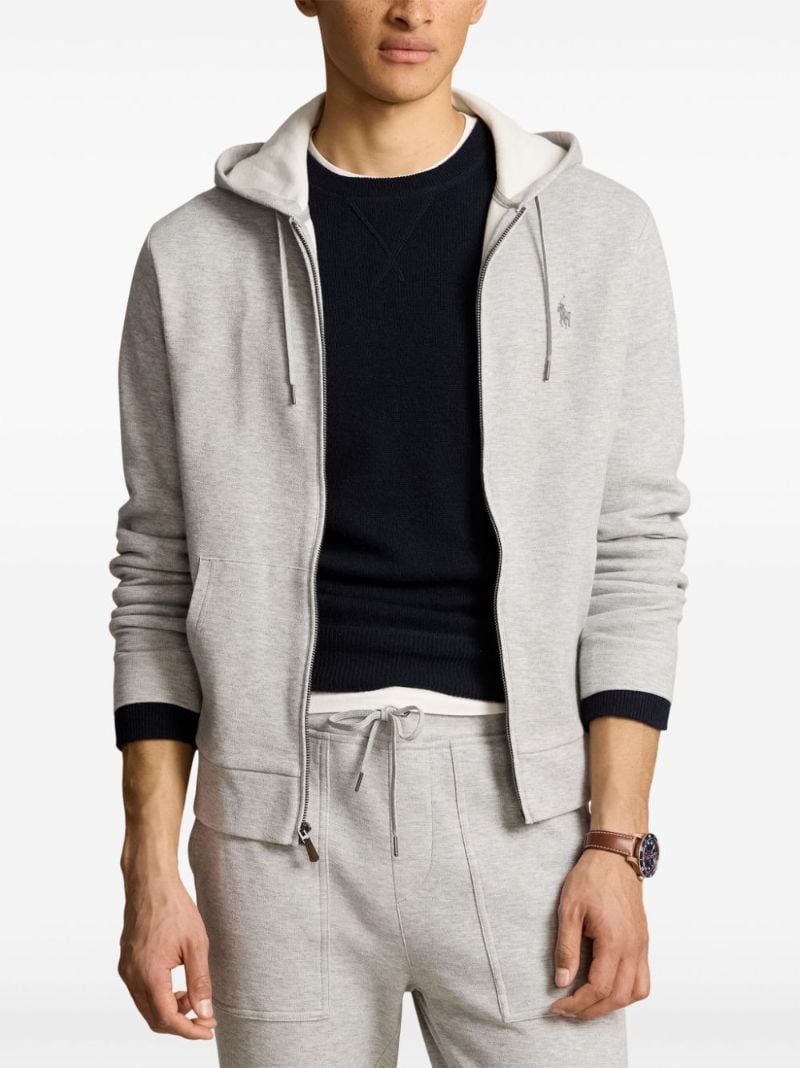 Grey Polo Pony Cotton Zip-up Hoodie